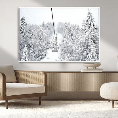 44705668-MGV-CV-36X24-Winter Forest Wall Art Canvas Print, Framed Snowy Forest Art Picture Print, Ski Lift Perfect Scandinavian Decor Artwork