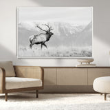 62278753-MGV-CV-36X24-Monochrome Elk Wall Art Canvas Print, Framed Mountain Wildlife Art Picture Print, Rustic Nature Perfect Rustic Minimalist Decor
