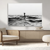 69541918-MGV-CV-36X24-Black White Ocean Wall Art Canvas Print, Framed Moody Seascape Art Picture Print, Surfer Sign Perfect Moody Minimalist Decor