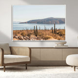 45193515-MGV-CV-36X24-Desert Cactus Wall Art Canvas Print, Framed Baja Coastline Art Picture Print, Coastal Desert Perfect Southwestern Minimalist Decor