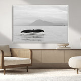 30524220-MGV-CV-36X24-Whale Tail Wall Art Canvas Print, Framed Black White Ocean Art Picture Print, Calm Marine Perfect Minimalist Coastal Decor Artwork