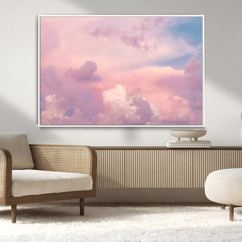 22874890-MGV-CV-36X24-Pastel Sky Wall Art Canvas Print, Framed Dreamy Cloudscape Art Picture Print, Sunset Glow Perfect Minimalist Serenity Decor