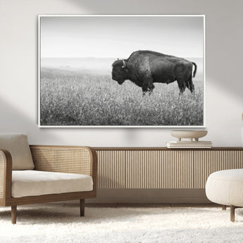 28435251-MGV-CV-36X24-Bison In Prairie Wall Art Canvas Print, Framed Rustic Wildlife Art Picture Print, Wild Buffalo Perfect Rustic Western Decor