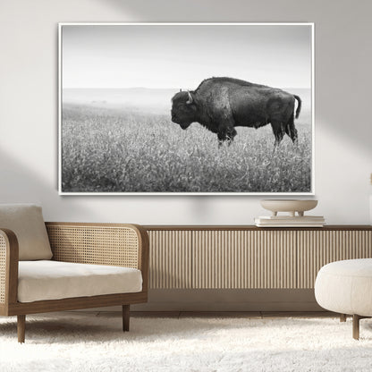 28435251-MGV-CV-36X24-Bison In Prairie Wall Art Canvas Print, Framed Rustic Wildlife Art Picture Print, Wild Buffalo Perfect Rustic Western Decor