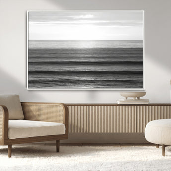 47305203-MGV-CV-36X24-Monochrome Ocean Wall Art Canvas Print, Framed Moody Ocean Art Picture Print, Calm Ocean Perfect Minimalist Coastal Decor Artwork