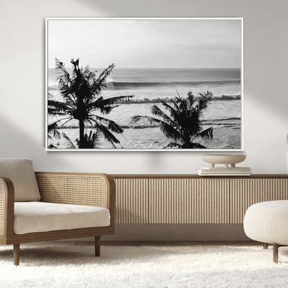 17508038-MGV-CV-36X24-Tropical Coastline Wall Art Canvas Print, Framed Palm Trees Art Picture Print, Ocean Waves Perfect Minimalist Coastal Decor