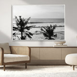 17508038-MGV-CV-36X24-Tropical Coastline Wall Art Canvas Print, Framed Palm Trees Art Picture Print, Ocean Waves Perfect Minimalist Coastal Decor