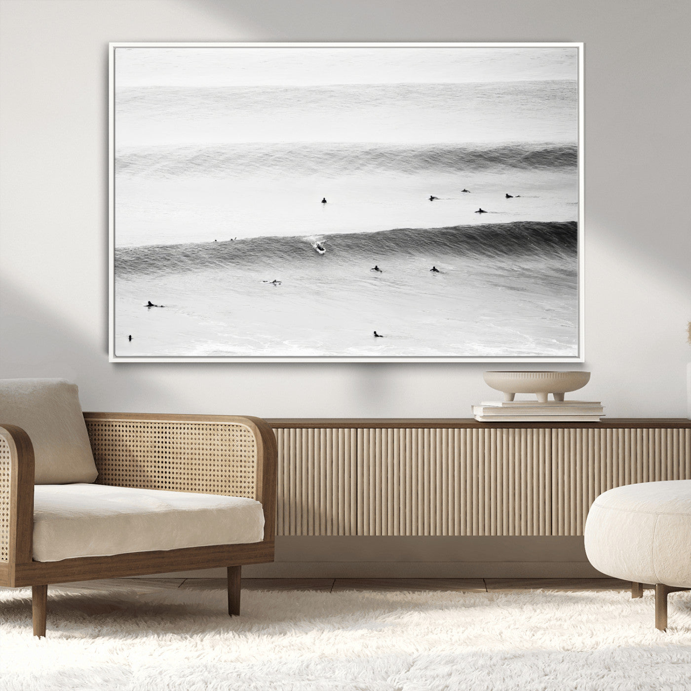 54291445-MGV-CV-36X24-Black White Ocean Wall Art Canvas Print, Framed Coastal Sport Art Picture Print, Ocean Culture Perfect Minimalist Coastal Decor