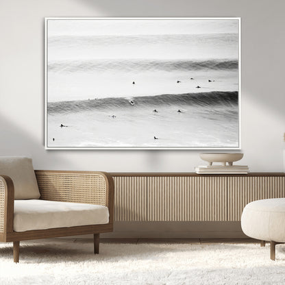 54291445-MGV-CV-36X24-Black White Ocean Wall Art Canvas Print, Framed Coastal Sport Art Picture Print, Ocean Culture Perfect Minimalist Coastal Decor