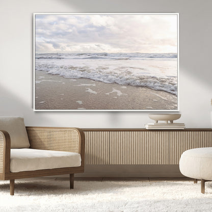 70596264-MGV-CV-36X24-Ocean Waves Wall Art Canvas Print, Framed Coastal Shoreline Art Picture Print, Sea Foam Perfect Coastal Minimalist Decor Artwork