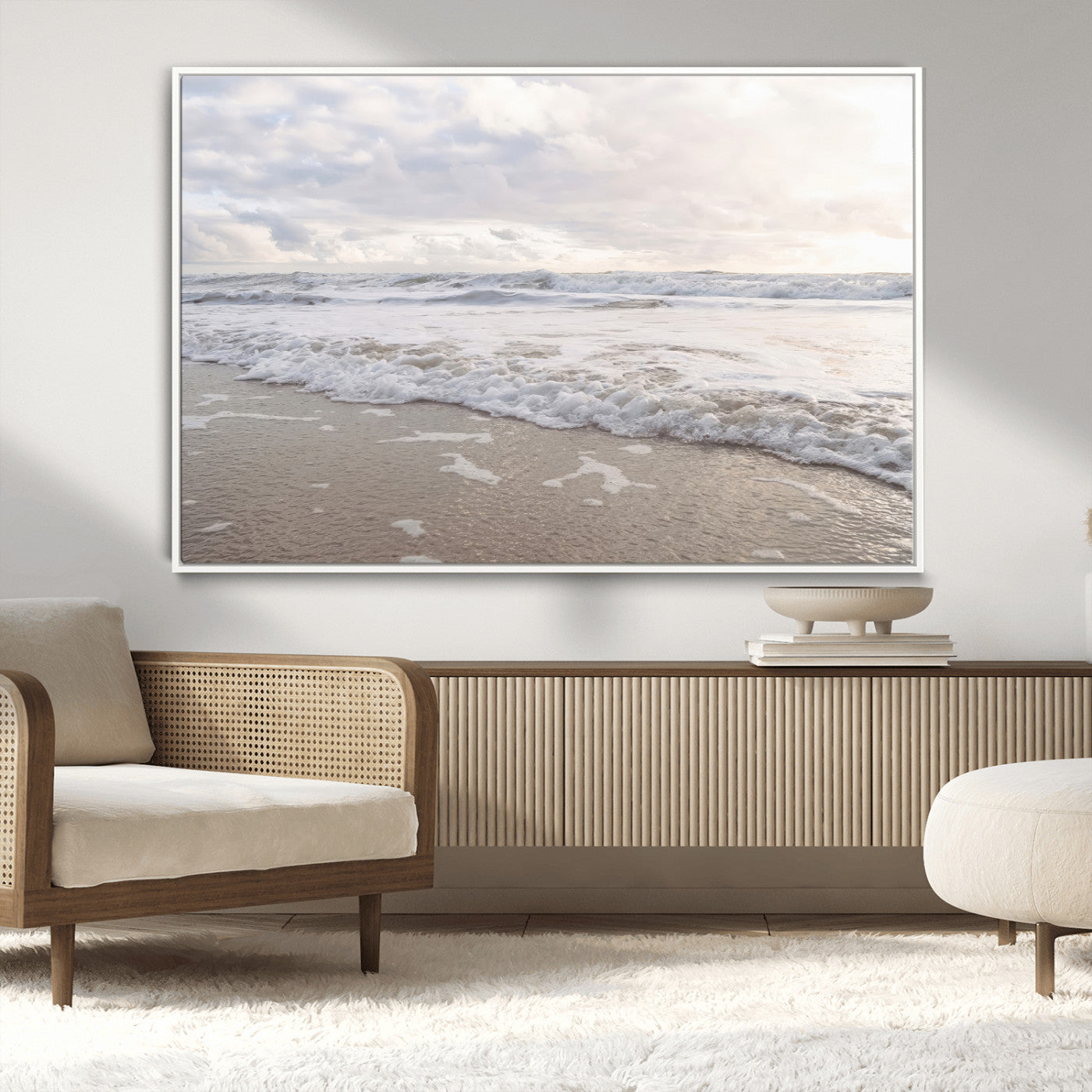 70596264-MGV-CV-36X24-Ocean Waves Wall Art Canvas Print, Framed Coastal Shoreline Art Picture Print, Sea Foam Perfect Coastal Minimalist Decor Artwork