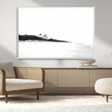 29611516-MGV-CV-36X24-Black White Beach Wall Art Canvas Print, Framed Palm Trees Art Picture Print, Monochrome Tropical Perfect Minimalist Coastal Decor