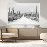 35537313-MGV-CV-36X24-Monochrome Desert Wall Art Canvas Print, Framed Cactus Path Art Picture Print, Southwestern Landscape Perfect Southwestern