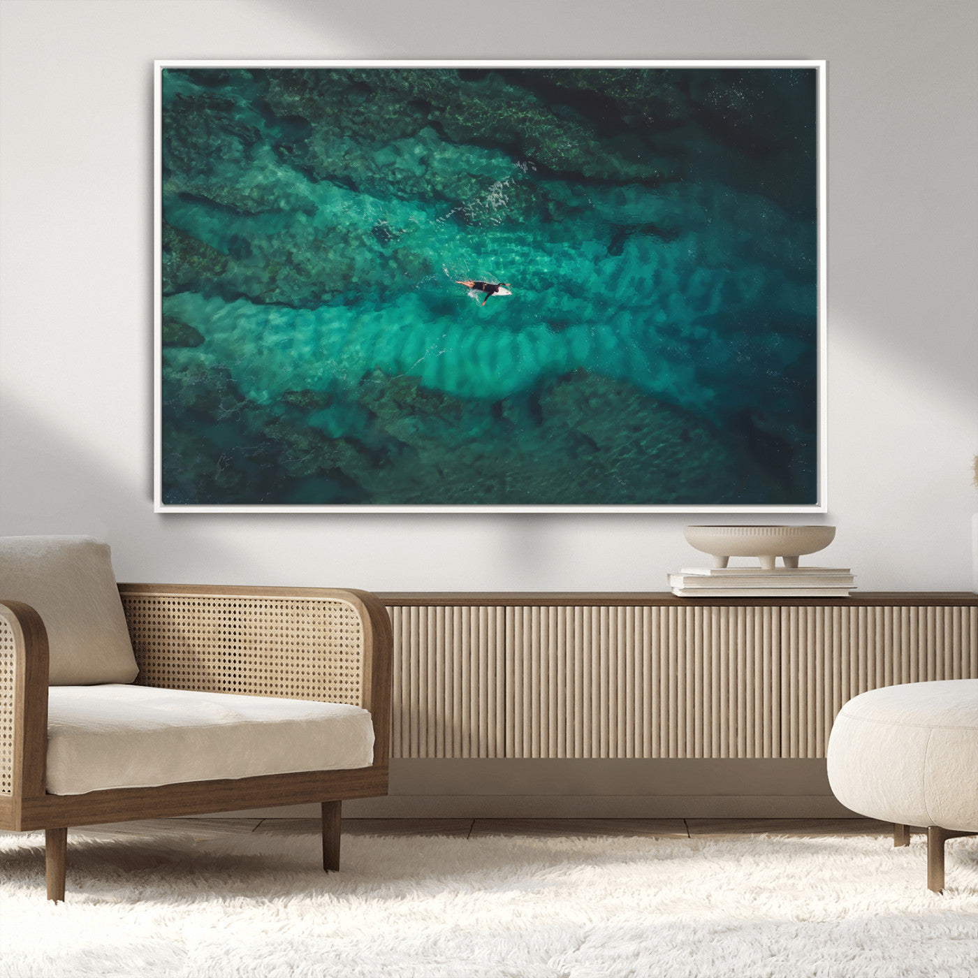 93287752-MGV-CV-36X24-Ocean Surf Wall Art Canvas Print, Framed Blue Waters Art Picture Print, Vibrant Seascape Perfect Coastal Adventure Decor Artwork