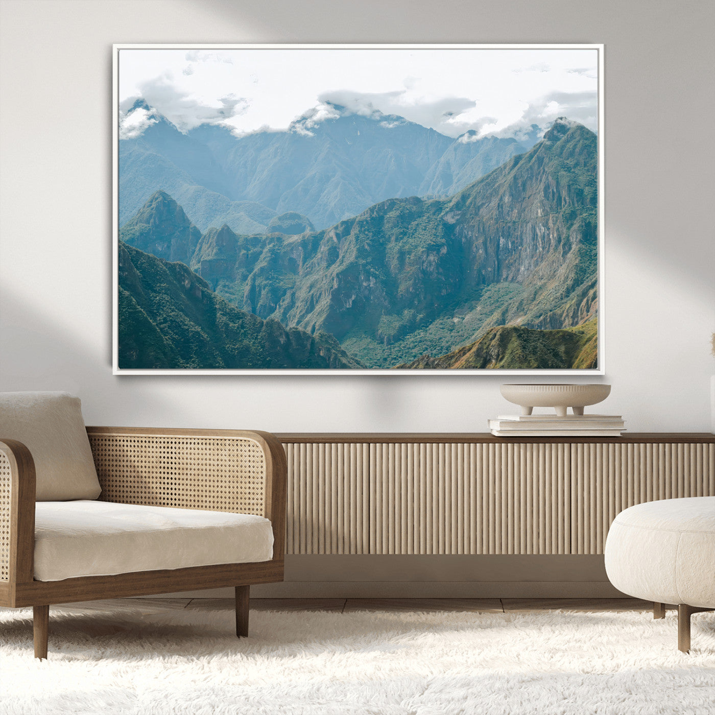 79393816-MGV-CV-36X24-Misty Mountain Wall Art Canvas Print, Framed Cloudy Andean Art Picture Print, Rugged Mountain Perfect Rustic Nature Decor Artwork