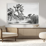 88164251-MGV-CV-36X24-Joshua Tree Wall Art Canvas Print, Framed Desert Path Art Picture Print, Monochrome Desert Perfect Minimalist Desert Decor Artwork