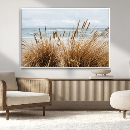 14270839-MGV-CV-36X24-Beach Grass Wall Art Canvas Print, Framed Coastal Dunes Art Picture Print, Dune Grass Perfect Coastal Minimalist Decor Artwork