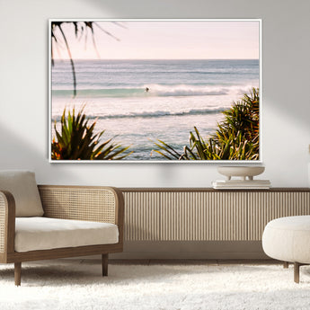 23287092-MGV-CV-36X24-Ocean Surfer Wall Art Canvas Print, Framed Coastal Surf Art Picture Print, Tropical Beach Perfect Tropical Coastal Decor Artwork
