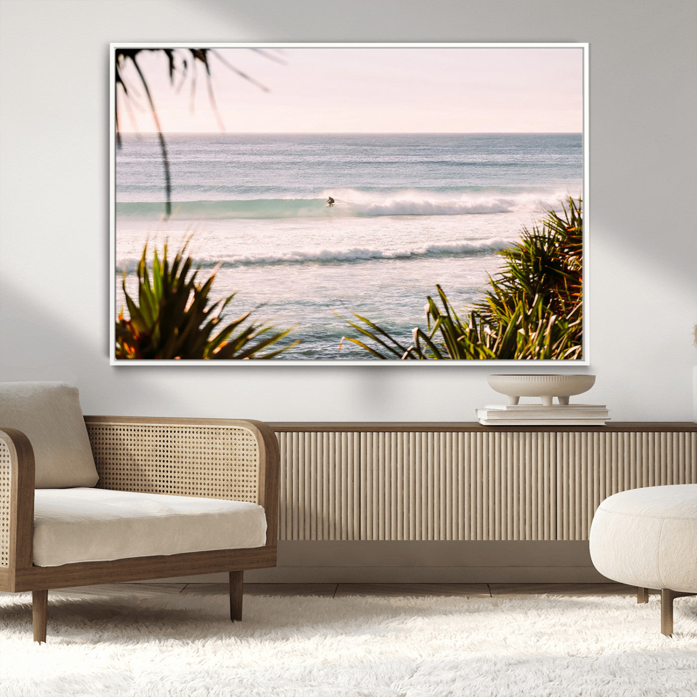 23287092-MGV-CV-36X24-Ocean Surfer Wall Art Canvas Print, Framed Coastal Surf Art Picture Print, Tropical Beach Perfect Tropical Coastal Decor Artwork