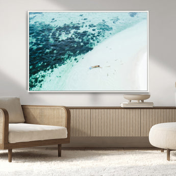 33764764-MGV-CV-36X24-Minimal Beach Wall Art Canvas Print, Framed Ocean Swimming Art Picture Print, Clear Ocean Perfect Minimal Coastal Decor Artwork