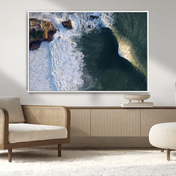 37405684-MGV-CV-36X24-Nazaré Coast Wall Art Canvas Print, Framed Aerial Ocean Art Picture Print, Coastal Fortress Perfect Dramatic Coastal Decor Artwork