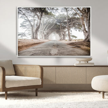 87090469-MGV-CV-36X24-Cypress Tunnel Wall Art Canvas Print, Framed Misty Road Art Picture Print, Foggy Trees Perfect Rustic Woodland Decor Artwork