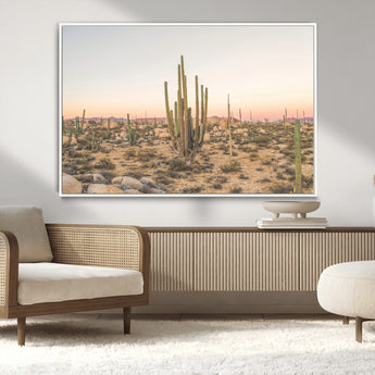 76234974-MGV-CV-36X24-Desert Cactus Wall Art Canvas Print, Framed Baja Desert Art Picture Print, Pastel Desert Perfect Southwestern Boho Decor Artwork
