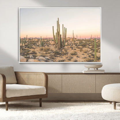 76234974-MGV-CV-36X24-Desert Cactus Wall Art Canvas Print, Framed Baja Desert Art Picture Print, Pastel Desert Perfect Southwestern Boho Decor Artwork