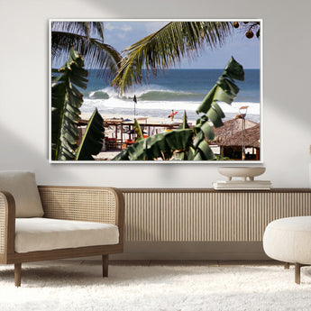 34722557-MGV-CV-36X24-Tropical Shoreline Wall Art Canvas Print, Framed Surfer Beach Art Picture Print, Coastal Surf Perfect Tropical Coastal Decor