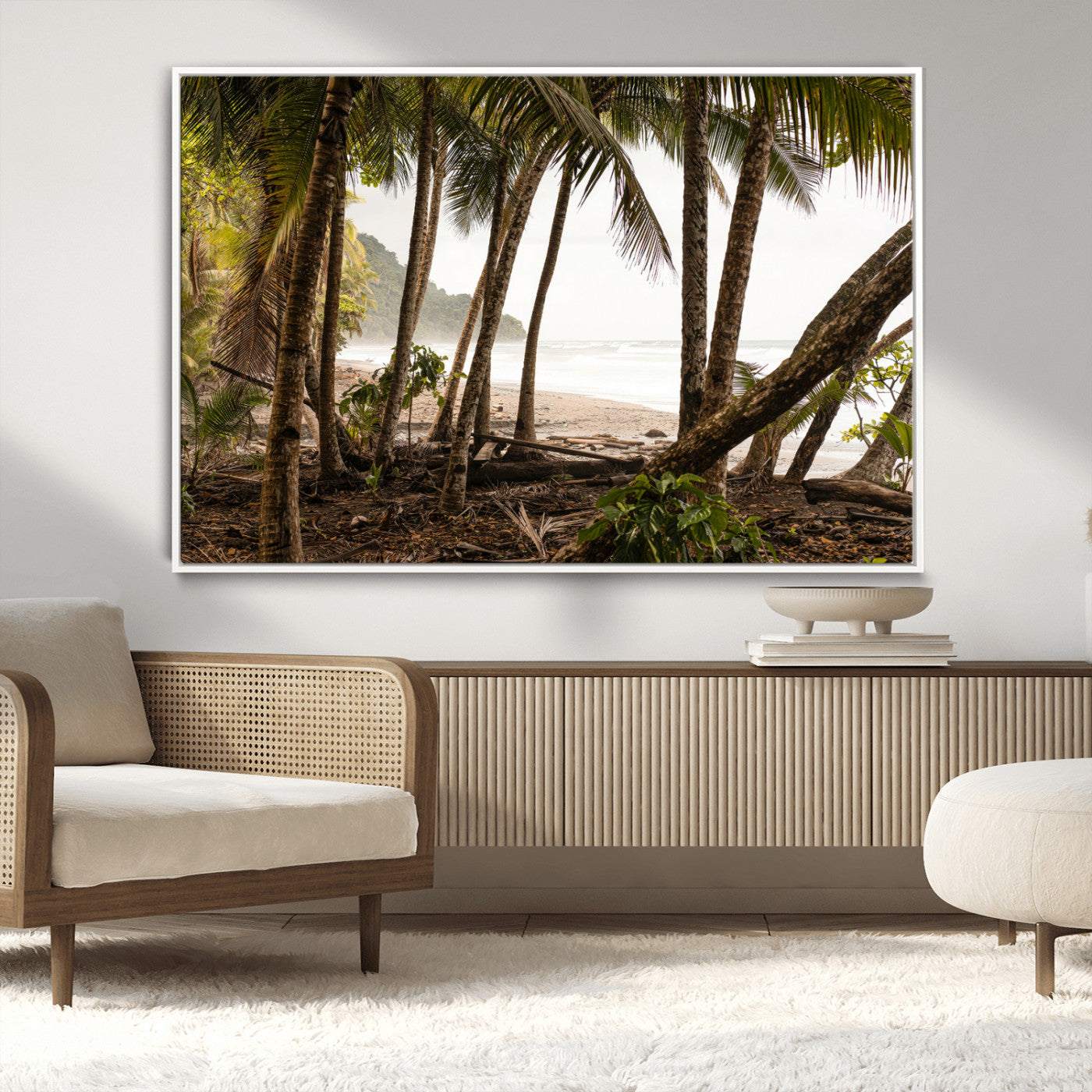 92093951-MGV-CV-36X24-Tropical Jungle Wall Art Canvas Print, Framed Palm Tree Forest Art Picture Print, Coastal Escape Perfect Jungle Retreat Decor