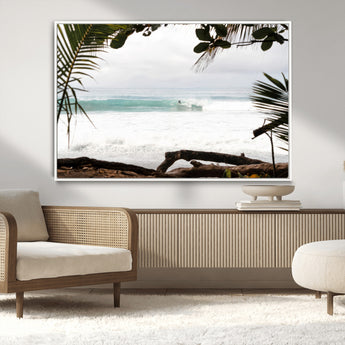 50382104-MGV-CV-36X24-Tropical Surf Wall Art Canvas Print, Framed Palm Tree View Art Picture Print, Beach House Art Perfect Boho Coastal Decor Artwork