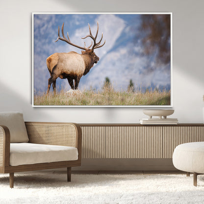 26365841-MGV-CV-36X24-Mountain Elk Art Wall Art Canvas Print, Framed Rustic Wildlife Print Art Picture Print, Lodge Style Decor Perfect Rustic Lodge