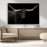 99448328-MGV-CV-36X24-Longhorn Cattle Wall Art Canvas Print, Framed Texas Ranch Art Picture Print, Western Cow Perfect Farmhouse Decor Artwork