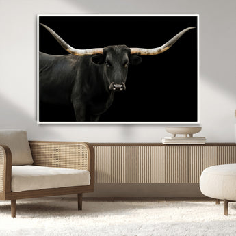99448328-MGV-CV-36X24-Longhorn Cattle Wall Art Canvas Print, Framed Texas Ranch Art Picture Print, Western Cow Perfect Farmhouse Decor Artwork