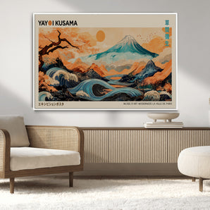 22373530-MGV-CV-36X24-Japanese Mt Fuji Wave Art Print – Ukiyo e Inspired Sun & Cherry Blossom Poster, Traditional Asian Landscape Painting, Modern