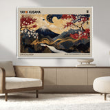 54967195-MGV-CV-36X24-Mount Fuji Wall Art – Japanese Cherry Blossom Abstract Canvas Print, Navy Gold Landscape Painting, Oriental Luxury Home Decor