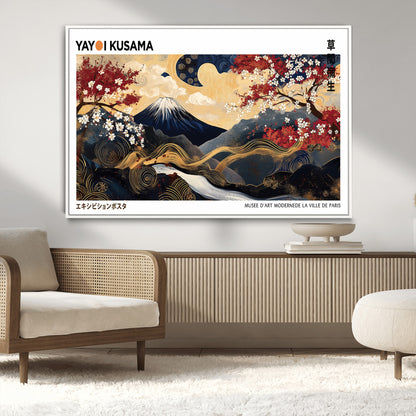 66243961-MGV-CV-36X24-Mount Fuji Japanese Wall Art – Golden Abstract Landscape Canvas Print, Cherry Blossom Painting, Modern Oriental Zen Home Decor