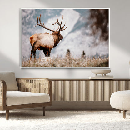 70489411-MGV-CV-36X24-Elk Photography Wall Art Canvas Print, Framed Mountain Wildlife Art Picture Print, Rustic Nature Decor Perfect Rustic Lodge Decor