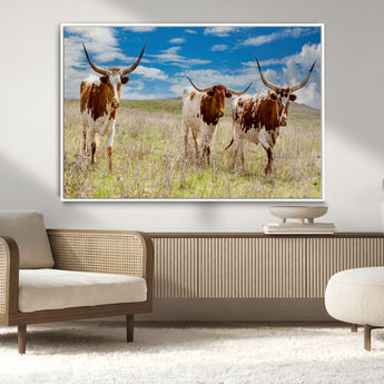 58099948-MGV-CV-36X24-Texas Longhorn Wall Art Canvas Print, Framed Western Decor Art Picture Print, Rustic Farmhouse Perfect Western Farmhouse Decor
