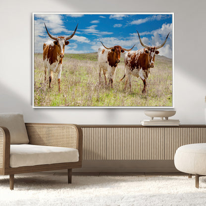 58099948-MGV-CV-36X24-Texas Longhorn Wall Art Canvas Print, Framed Western Decor Art Picture Print, Rustic Farmhouse Perfect Western Farmhouse Decor