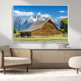 75948467-MGV-CV-36X24-Mountain Barn Scene Wall Art Canvas Print, Framed Rustic Farmhouse Style Art Picture Print, Country Cabin Decor Perfect Rustic