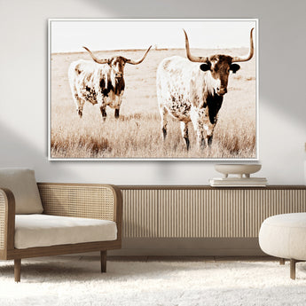 39672786-MGV-CV-36X24-Rustic Cow Scene Wall Art Canvas Print, Framed Farmhouse Style Cattle Art Picture Print, Prairie Animal Duo Perfect Rustic Western