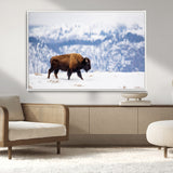 58512275-MGV-CV-36X24-Cowboy Aesthetic Wall Art Canvas Print, Framed Neutral Animal Theme Art Picture Print, Bison Ranch Style Perfect Rustic Western