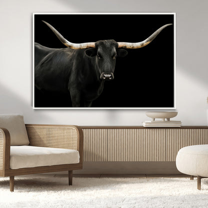 23572907-MGV-CV-36X24-Texas Longhorn Wall Art Canvas Print, Framed Rustic Western Decor Art Picture Print, Farmhouse Animal Perfect Modern Western
