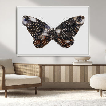 99831147-MGV-FC-36X24_White-Spotted Butterfly Wall Art Canvas Print, Framed Neutral Insect Theme Art Picture Print, Earthy Wing Pattern Perfect Modern Rustic