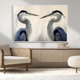 18230556-MGV-CV-36X24-Blue Heron Pair Wall Art Canvas Print, Framed Coastal Bird Theme Art Picture Print, Tranquil Wildlife Scene Perfect Coastal