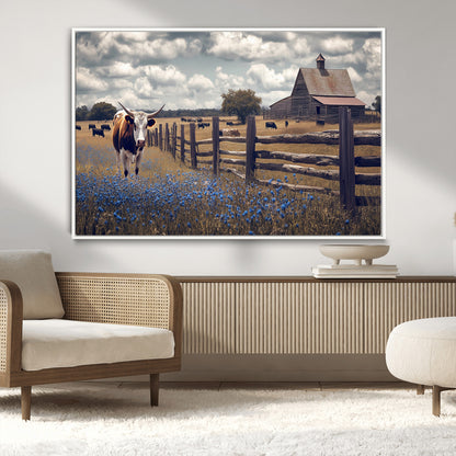 22296025-MGV-CV-36X24-Texas Longhorn Canvas Wall Art Canvas Print, Framed Rustic Barn Wall Art Art Picture Print, Farmhouse Cow Decor Perfect Rustic