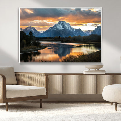 14130176-MGV-CV-36X24-Mountain Sunset Wall Art Canvas Print, Framed Alpine Wilderness Art Picture Print, Golden Hour Perfect Rustic Wilderness Decor