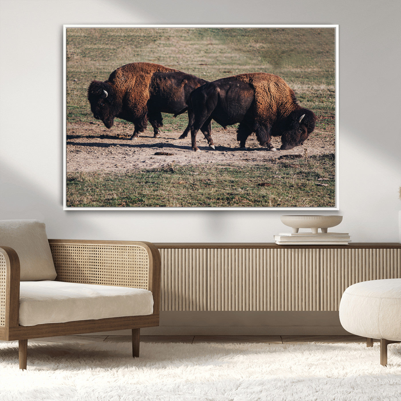 58141885-MGV-CV-36X24-Bison Photography Wall Art Canvas Print, Framed Western Wildlife Art Picture Print, Modern Ranch Perfect Western Rustic Decor