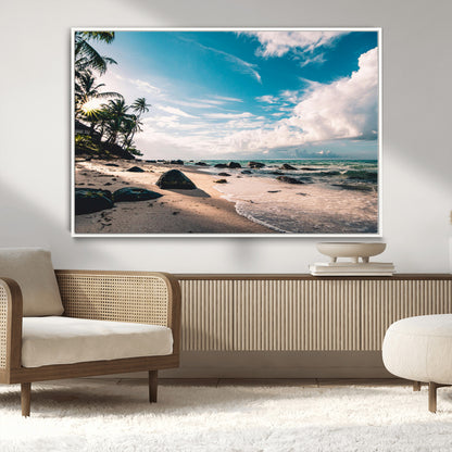 95301406-MGV-FC-36X24_White-Tropical Beach Wall Art Canvas Print, Framed Ocean Waves Art Picture Print, Relazxing Seascape Perfect Tropical Coastal Decor
